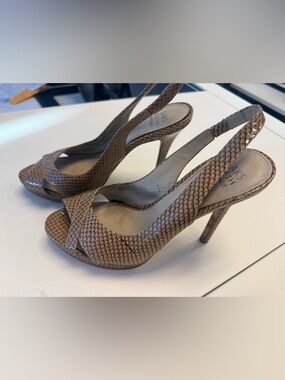 Saks Fifth Avenue Tan Snake-Embossed Slingback Heels